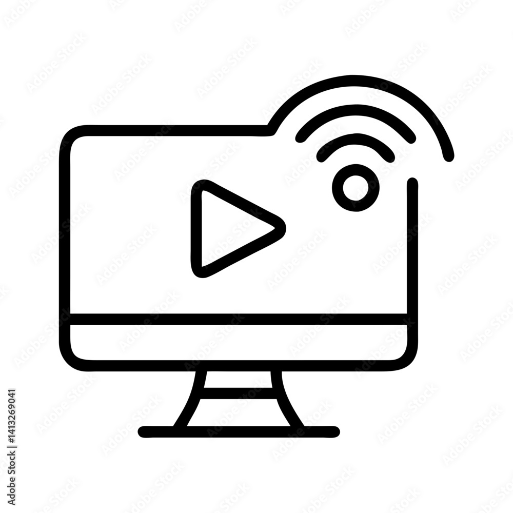 Poster computer monitor screen display play video streaming online signal wifi connection icon vector