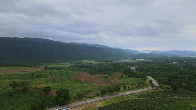 Aerial scenic 4K footage of mountain landscape at Jaflong in Sylhet, Bangladesh