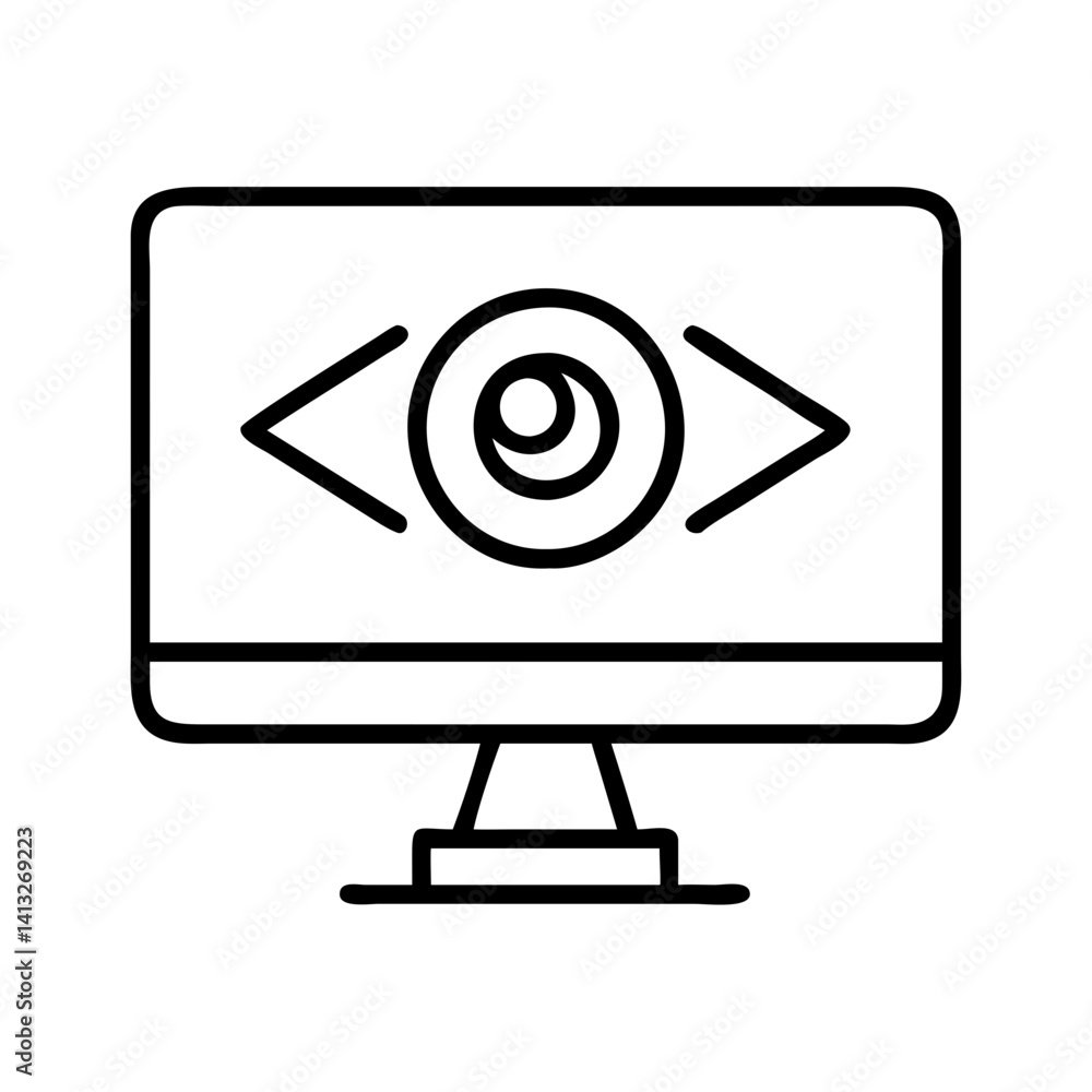 Poster Computer monitor with code eye for web development and design seo vector graphic icon element