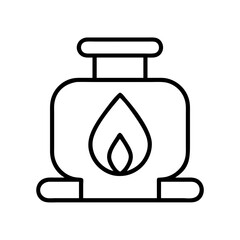Outline gas tank with flame vector illustration, propane tank, lpg, gas cylinder, fuel container design