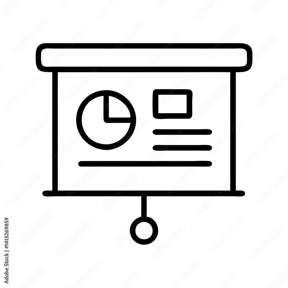 Poster presentation board with pie chart and text blocks for business meeting and data analysis