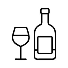 Wine bottle and wine glass vector illustration, drink, alcohol, beverage, bar, restaurant, line art