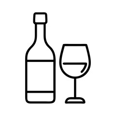 Outline wine bottle and wine glass vector icon illustration for wine bar wine tasting and wine shop