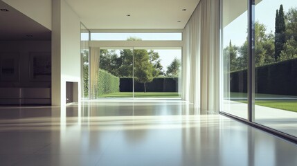 Fototapeta premium Spacious Modern Interior with Natural Light and Greenery View
