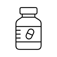 Outline drawing of medicine bottle with pill icon for healthcare and pharmaceutical products