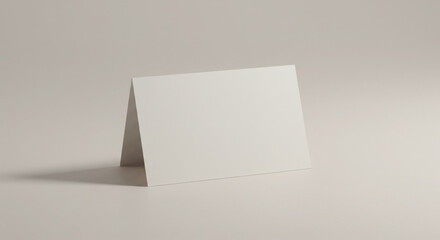 Blank greeting card standing on a light surface against a neutral background
