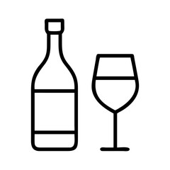 Wine bottle and wine glass vector illustration drawing outline design alcohol drink beverage bar pub party celebration