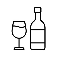 Wine bottle glass drink alcohol beverage liquid bar restaurant celebration party outline vector icon