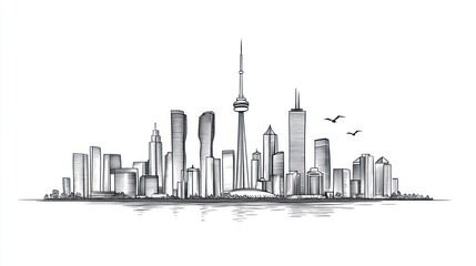 Fototapeta premium Hand-drawn sketch of Toronto skyline, city view, urban landscape