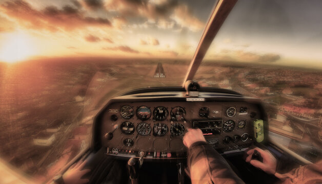 Personal perspective of a pilot in the Cockpit of a plane making an emergency landing 