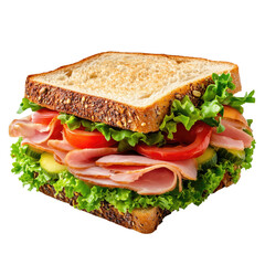 sandwich with ham and vegetables on white or transparent background