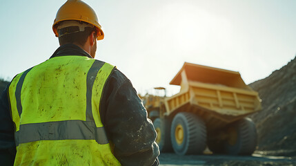 Mining worker coordinating transportation of extracted minerals at a mining site. Featuring logistics and transport management