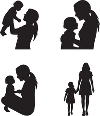 Mother holding child silhouette vector illustration isolated On Transparent  Background ,mothers day silhouette vector