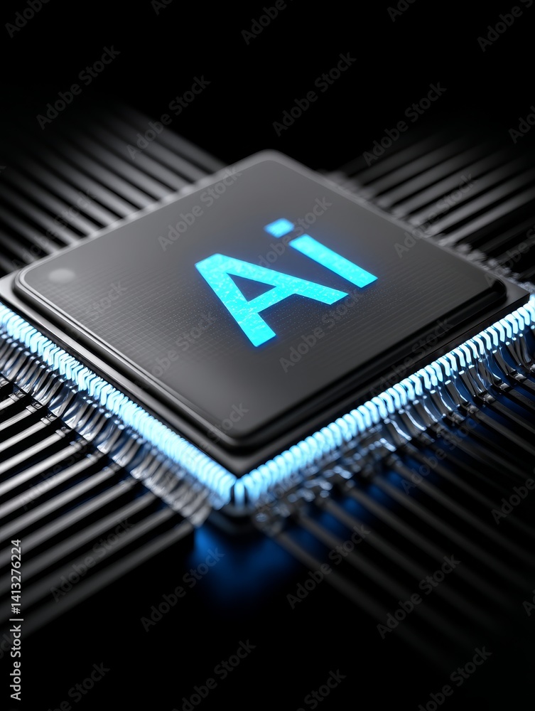 Poster ai processor chip: advanced technology - futuristic ai microchip, symbolizing intelligence, innovati