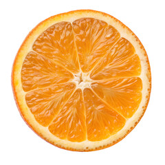 Juicy orange slice isolated on transparent PNG against white background  
