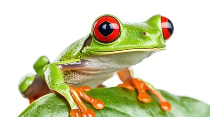 Obraz premium Red-Eyed Tree Frog on Leaf, Close-up, Isolated