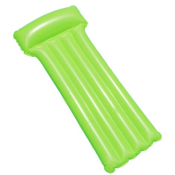 Cut out, isolated PNG image of a green inflatable mattress, designed for lounging in the pool or at the beach. Great for relaxing in the water under the sun