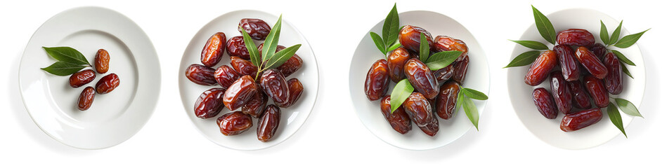 Dates and Green Leaf on White Plate on a Transparent Background