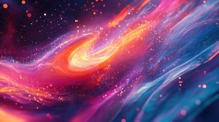Vibrant cosmic swirl with bright colors and glowing stars, creating an enchanting visual experience of the universe.