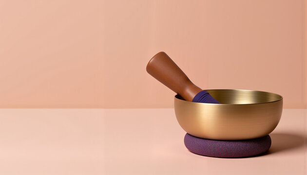 Singing bowl on supportive cushion, minimalist harmony