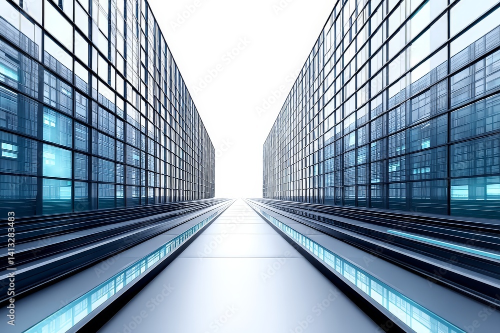 Poster futuristic data center corridor - abstract of a futuristic data center corridor with glowing blue li