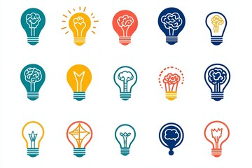 Inspirational Lightbulb Icons Collection Representing Ideas, Creativity, Innovation, and Thinking in a Minimalist Design for Modern Applications