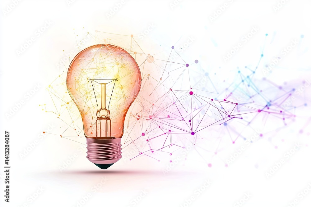 Aufkleber artistic representation of a glowing light bulb surrounded by colorful abstract lines and geometric 