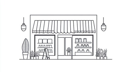 Obraz premium Simple store front illustration. Exterior view of a cafe. Possible use for branding