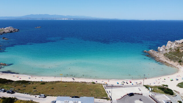 Aerial view of Rena Bianca beach, Santa Teresa Gallura, Sassari, Sardinia, Italy