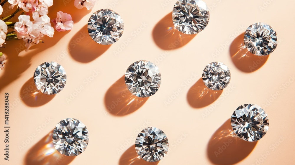 Poster diamond set with refined finish for gala events displayed on a subtle peach backdrop
