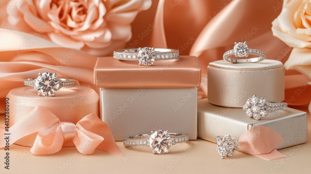 Poster diamond set with refined finish for gala events displayed on a subtle peach backdrop