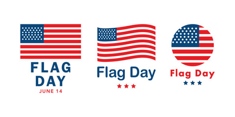 Patriotic vector illustration of USA national holidays including Flag Day, 4th of July, and Memorial Day with American flag elements.