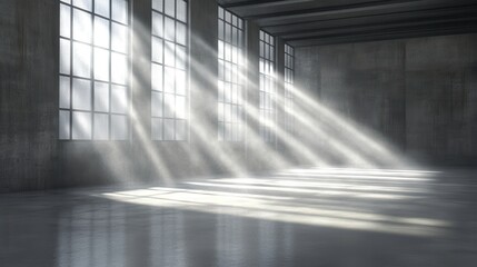 Sunlight Streaming Through Windows in an Empty Industrial Space