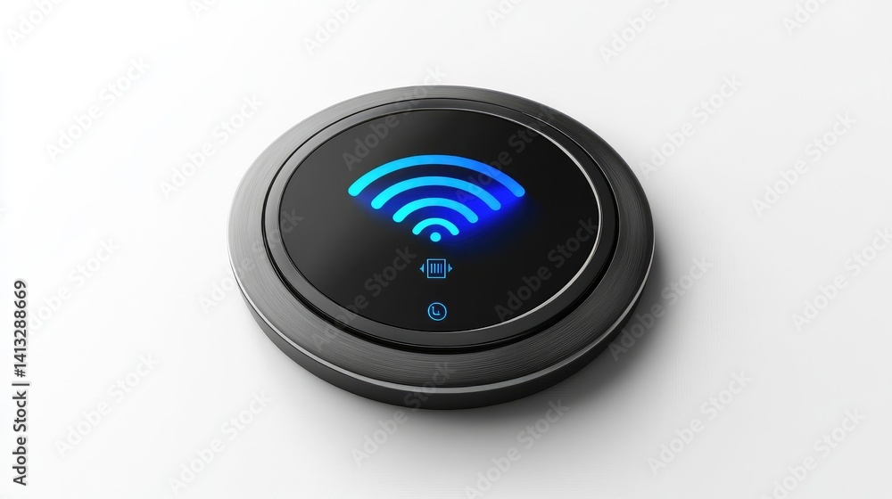Poster digital thermostat with touchscreen display and wi-fi symbol shown on white background