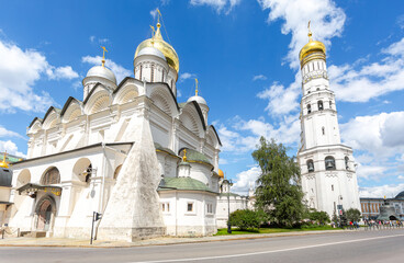 Archangel Cathedral and Ivan the Great bell tower at the Moscow Kremlin in summer day
