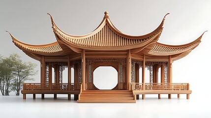 Fototapeta premium Tranquil garden pavilion built with fine wood high resolution picture
