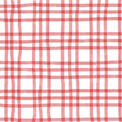 Red Plaid Tartan Check Gingham Hand Drawn Background Pattern Overlay