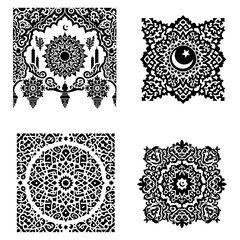 set of black and white floral patterns