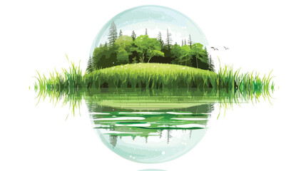 Obraz premium Serene Green Sphere: Grassy Hills, Crystal Clear Water, Eco Paradise, Nature's Embrace, Tranquil 