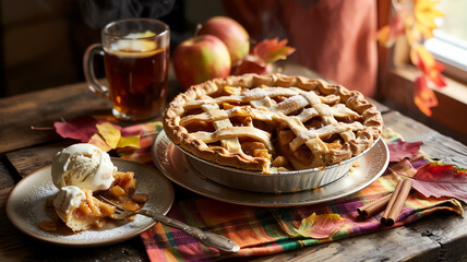 Golden Whole Apple Pie with Lattice Crust and Cider