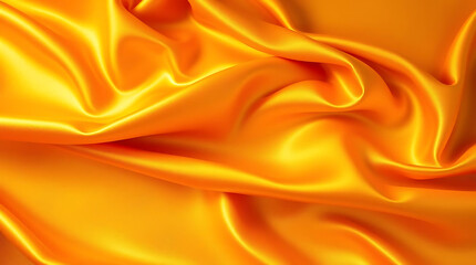 Obraz premium Luxurious Golden-Brown Silky Fabric Draped with Flowing Folds and Glossy Texture, Elegant Textile Background for Fashion or Interior Design with Central Copy Space and Sophisticated Lighting