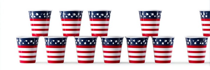 Fototapeta premium Patriotic Party Cups - Stack of American flag themed party cups, perfect for Independence Day celebrations