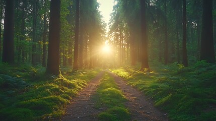 Naklejka premium Sunlit forest path