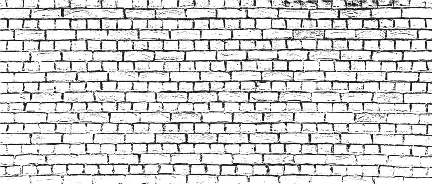 Old grunge brick wall texture and background. Grainy messy overlay of empty, aging surface.  Vector Illustration. Black isolated on white. EPS10
