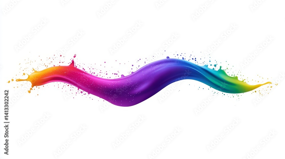 Poster rainbow liquid flow abstract design - vibrant rainbow colored liquid flows in a dynamic wave, isolat