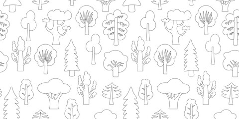 seamless pattern with linear trees in doodle style. Template for design, print, background, wallpaper, wrapping, backdrop, textile, packaging