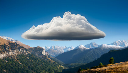 Majestic Lenticular Cloud Hovering Over Snow Capped Mountain Range Landscape