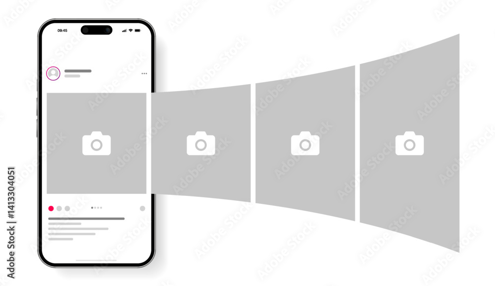 Poster social media carousel post template mockup. mobile app interface with blank pictures, editable posts