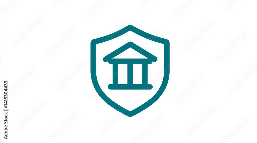 Poster secure institutional protection - icon depicting a building protected by a shield, symbolizing secur