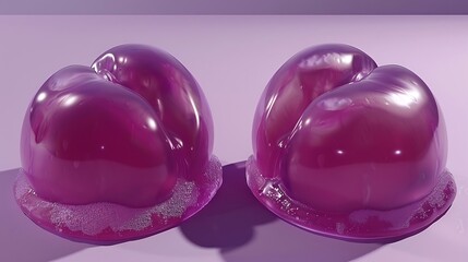 Whimsical purple blobs with a glossy sheen create an intriguing abstract scene